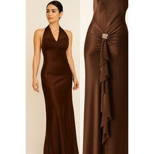 VTG Betsy & Adam Satin Halter Maxi Dress Sz 4 Y2K Whimsigoth Coquette NWT USA